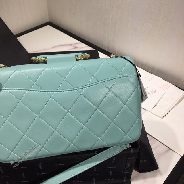 Chanel女包 AS1358 Chanel2020新款圓環手柄方胖子口蓋包 菱格羊皮鏈條手提包  djc3955